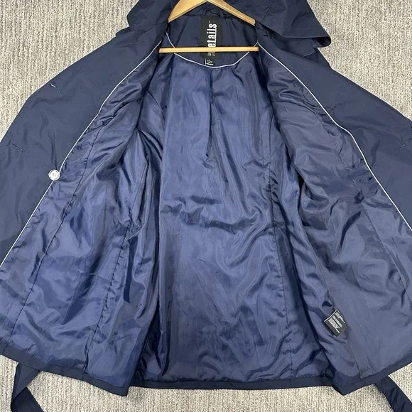 INTL DETAILS Women's Rain Jacket Coat Large Navy Lightweight Removable Hood - Picture 4 of 13
